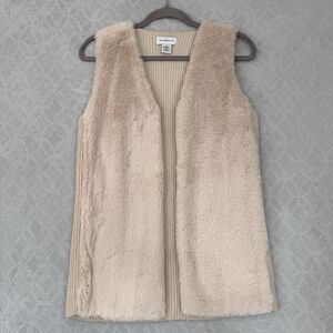 Y2K Liz Claiborne Faux Fur Sweater Vest Small Cream Mobwife Grunge Penny Lane